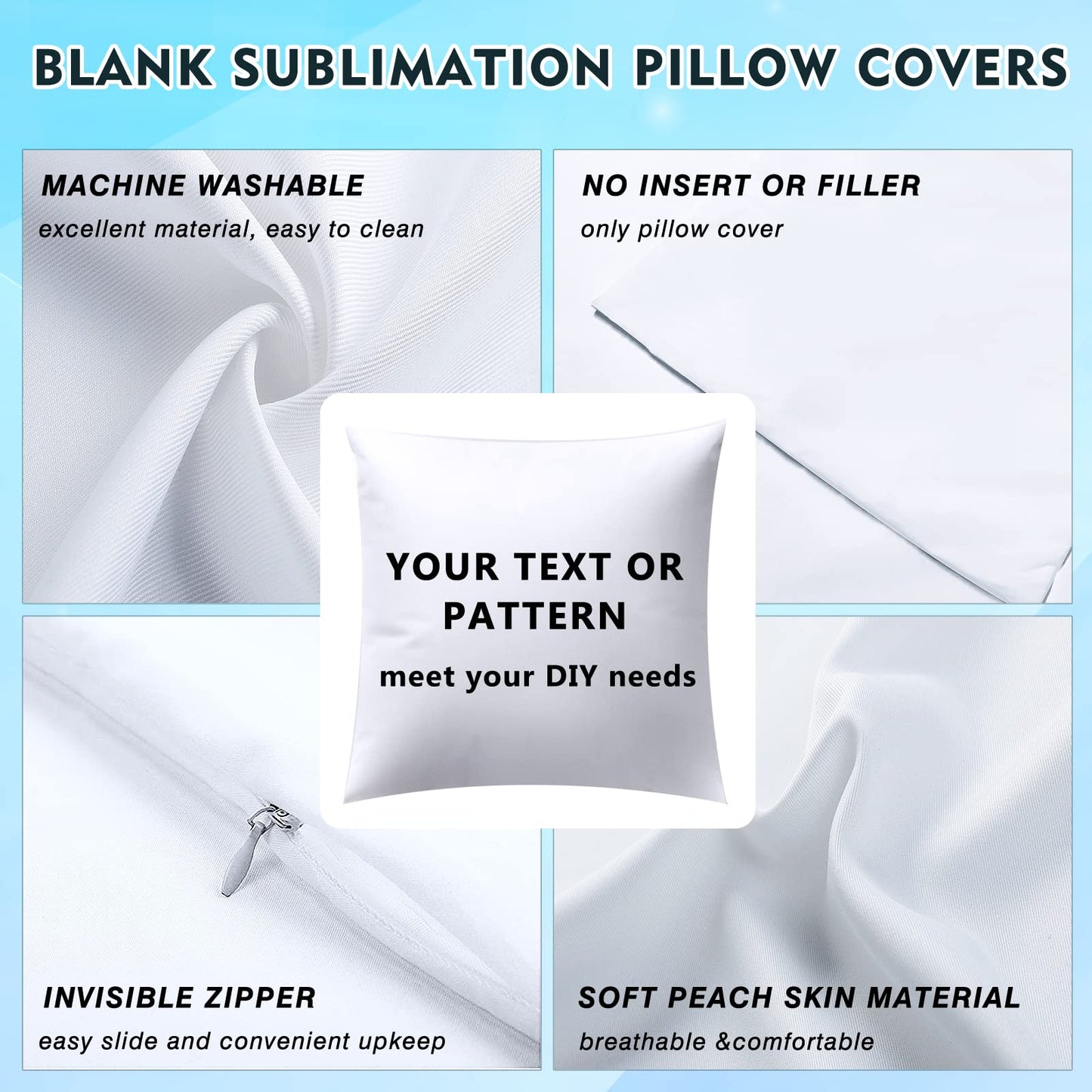 Beclumas10 Pack 15.7"x15.7" Sublimation Blanks Pillow Cases, Cushion Covers Blanks, Pillow Covers for Heat Transfer, DIY Custom Picture Pillow Covers with Invisible Zip (White)