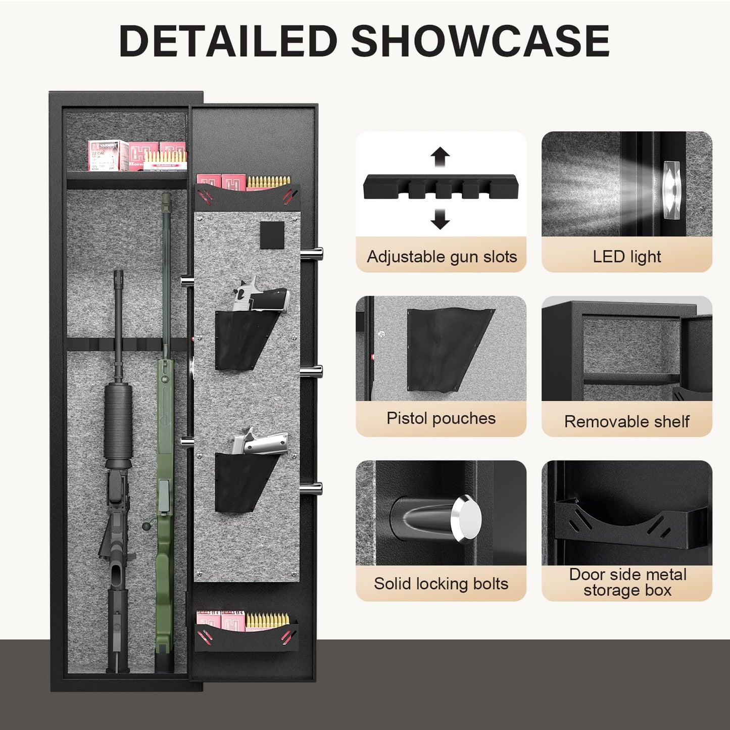 opentiny 2 Gun Safe for Rifles and Pistols Digital Keypad Large Long Gun Safe Rifle and Shotguns, Quick Access Gun Cabinets with LED Light, Gun Safe with Adjustable Gun Rack and Removable Shelf