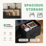 DUMOS TV Stand Dresser for Bedroom with 5 Fabric Drawer,Entertainment Center for 45 inch Television, Media Console Table with Storage, Open Shelf, Adjustable Feet, Living Room Furniture, Black DUMOS