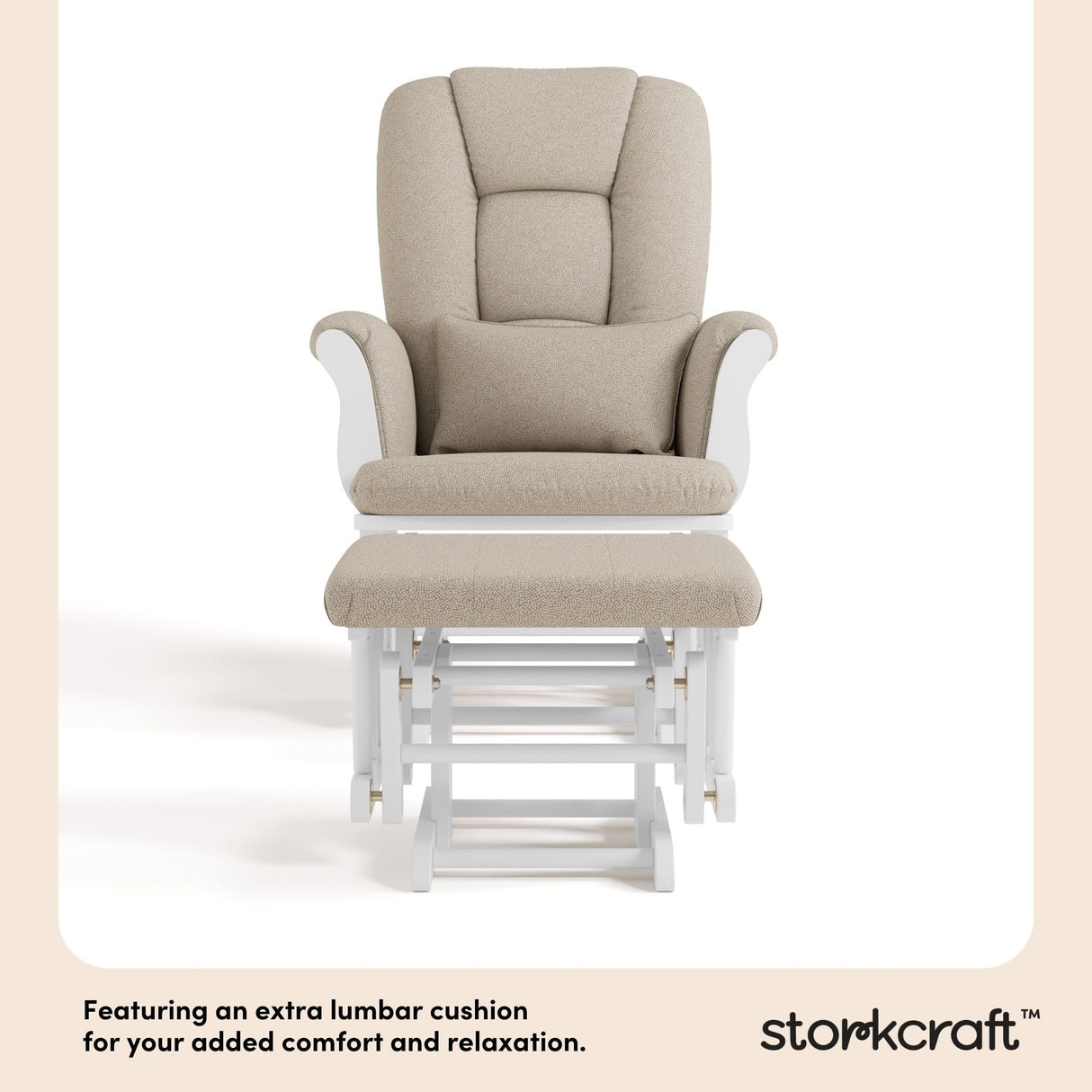 Storkcraft Tuscany Custom Glider and Ottoman with Free Lumbar Pillow (White/Taupe Swirl) - Cleanable Upholstered Comfort Rocking Nursery Chair with Ottoman Storkcraft
