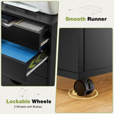 Sweetcrispy 5 Drawer Chest Mobile Storage Cabinets Small Wooden Dresser with Wheels Room Organization Furniture for Office Home, Black Wood Sweetcrispy