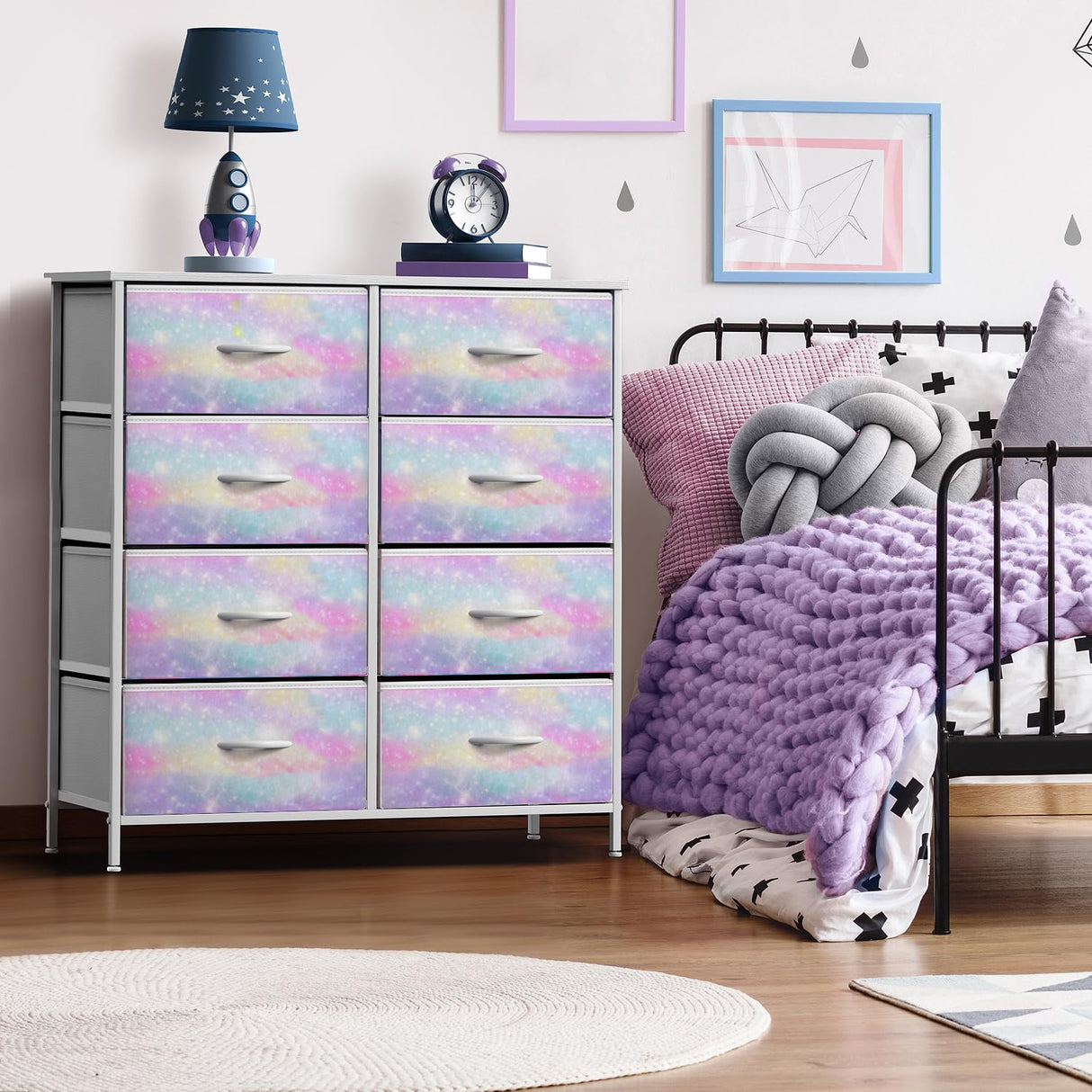 Sorbus Kids Dresser with 8 Drawers - Storage Chest Organizer Unit Nightstand - Steel Frame, Wood Top, Tie-Dye Fabric Bins for Clothes - Wide Furniture for Bedroom, Hallway, Nursery, Closet, Apartment Sorbus