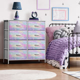 Sorbus Kids Dresser with 8 Drawers - Storage Chest Organizer Unit Nightstand - Steel Frame, Wood Top, Tie-Dye Fabric Bins for Clothes - Wide Furniture for Bedroom, Hallway, Nursery, Closet, Apartment Sorbus