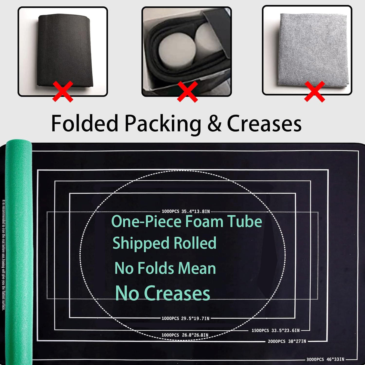 Lwoeo Jigsaw Puzzle Mat Roll Up, No Creases 49.2” x 35” Rubber Saver Pad Up to 3000 Pieces, Black Large Puzzel Matte Rollup with 6 Sorting Trays & 1 Storage Bag. Ideal for Holiday and Birthday Lwoeo