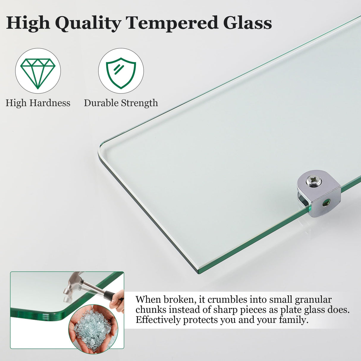 SAYAYO Glass Floating Shelves for Wall, Tempered Glass Shelves for Bathroom, Living Room, Bedroom, Office, Toilet, Kitchen Decor, 12Inch Set of 3, Clear SAYAYO