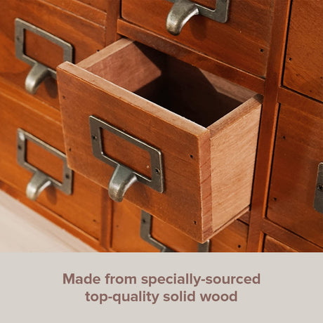 Huge 64-Drawer Wooden Storage Box Traditional Apothecary Curio Cabinet in Vintage Wood - Card Catalog Library Desk Drawer w/Label Holders Handles - Multi Level Countertop Arts and Craft Organizer Woodaholic