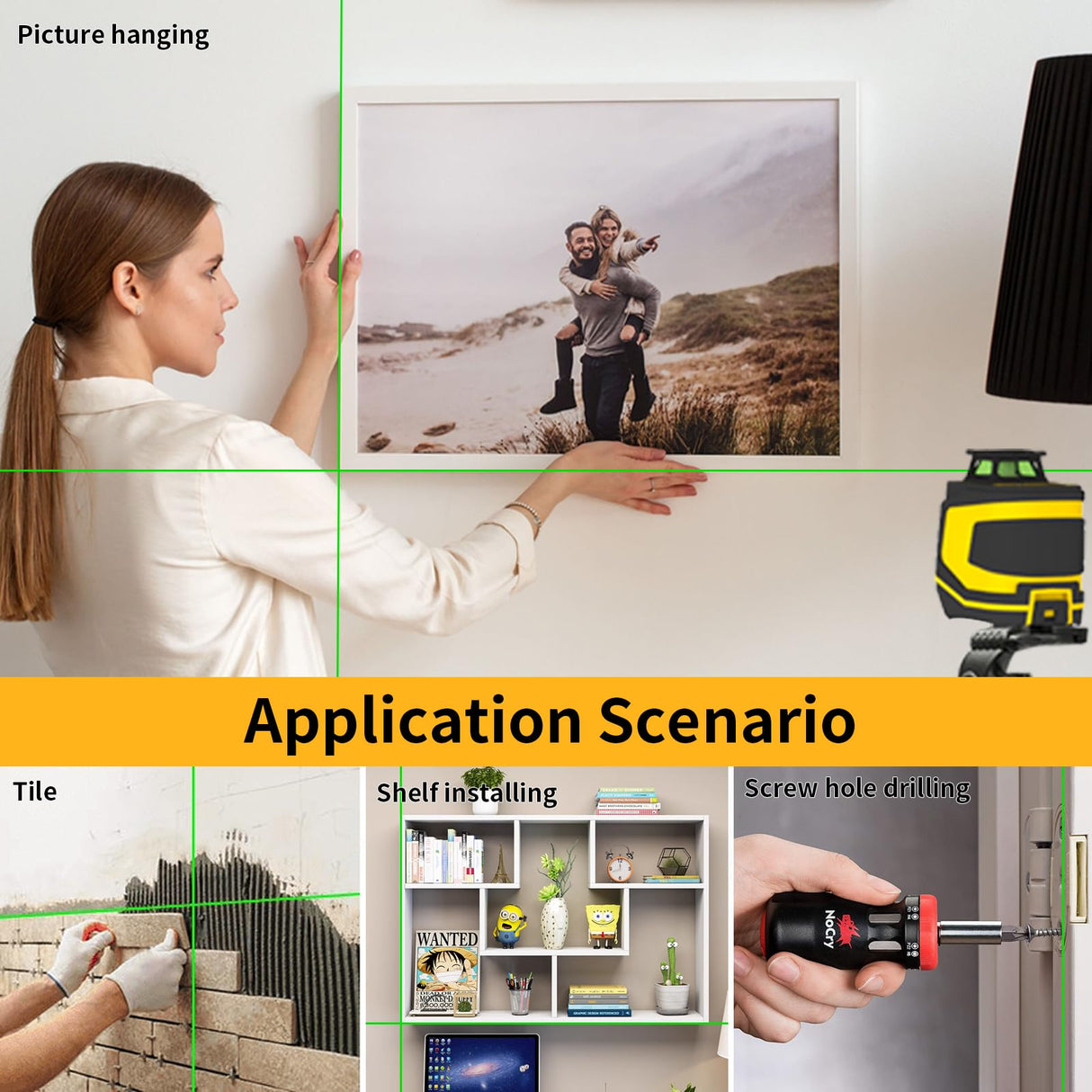 ASOBRIS 360° Laser-Level-with-Tripod Self-Leveling, Green Cross Line Laser with Horizontal Vertical Beam, Laser Tool for Picture Hanging Construction Floor Tile Wall, Carrying Pouch Battery Included ASOBRIS