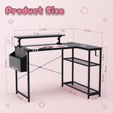 Dowinx L-Shaped Gaming Desk Cute with Cat Accessories, Built-in Power Outlet, Monitor Shelf, and Side Storage – Sturdy Metal Frame for Gamers and Home Office, 43-Inch, Black&Pink Dowinx