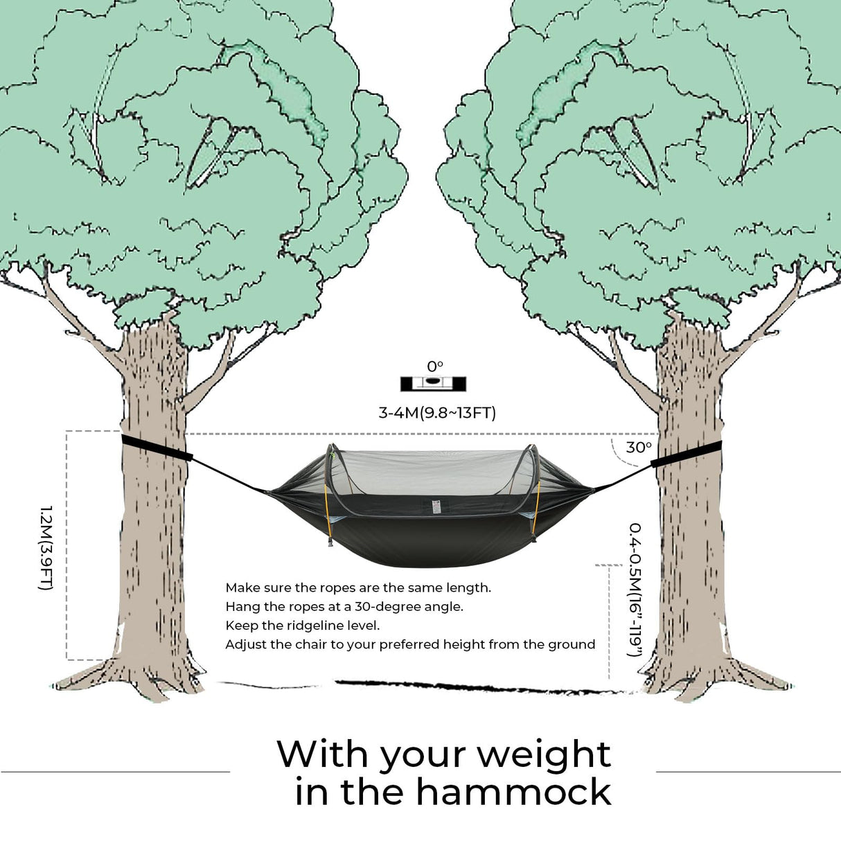 Rivenlo Camping Hammock Tent with Mosquito Net & RainFly, 3 in 1 Waterproof Lightweight Portable Sleeping Hammock Bug Backpacker Travel Outdoor Gear with Tree Strap Swing, for Hiking Patio Expedition Rivenlo