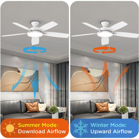 TALOYA 52 inch Ceiling Fans with Lights,Remote Control Multifunctional Quiet Fan with Three Color Temperature and Dimmable Light with Reversible Blades White TALOYA