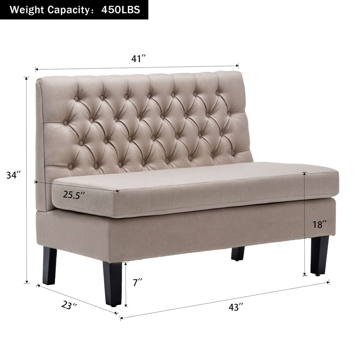 Andeworld Modern Loveseat Settee Button Tufted Sofa Couch Upholstered Banquette Dining Bench High Back Living Room Funiture,Khaki Andeworld