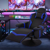 MoNiBloom Reclining Gaming Chair Ergonomic Game Recliner Chair Adjusted PU Leather Reclining Video Gaming Single Sofa with Retractable Footrest, Swivel Theater Seating Gaming Couch w/Cup Holder, Blue MoNiBloom