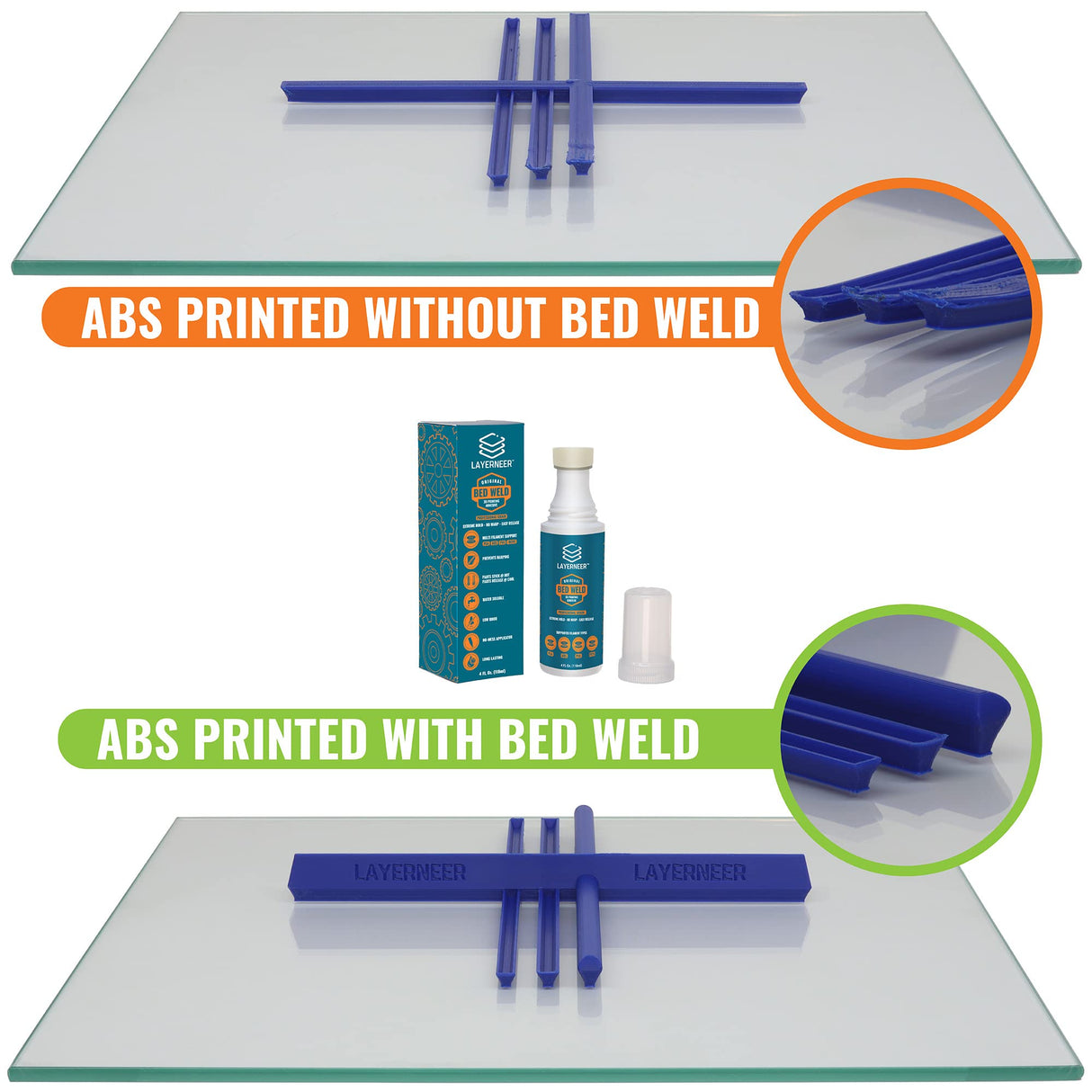 3D Printer Adhesive Glue Bed Weld Original, Strong Grip Reduces Warping for ABS, ASA, PLA, and PETG Filament on Compatible Build Plates, 118ml, 4 fl oz LAYERNEER