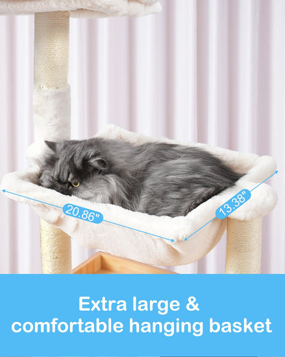 Hey-brother Cat Tree with XL Litter Box Enclosure, All-in-one Cat Tower for Indoor Cats with Large Hammock, Bed, Food Station, Scratching Posts, Modern Style Pet Furniture, Wood Walnut MPJ101 - WoodArtSupply