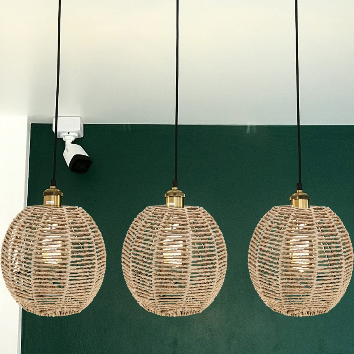 4Pcs Rattan Lamp Shade, Woven Pendant Lamp Shade, Wicker Drum Lamp Shade, Small Woven Lampshade for Floor Lamps, Pendant Light, Chandelier, Desk lamp, Wall Sconces Light Fixture Replacement STOBAZA