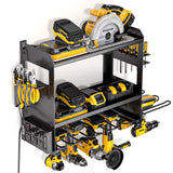 YYR Power Tool Organizer Wall Mount with Charging Station, Cordless Tools Hanger and Battery Storage Rack for Garage Organization, Heavy Duty Drill Holder Shelf Build in Metal Power Strip - Black YYR