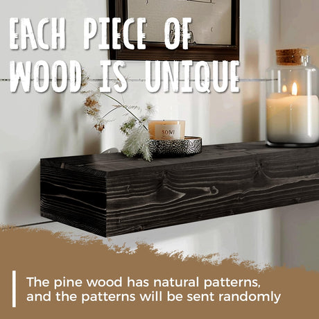 ABSWHLM 72x8x5 Fireplace Mantel - Handcrafted Hollow Rustic Solid Wood Wall Mounted Floating Shelf with Invisible Heavy Duty Wood Bracket (Weathered Black) ABSWHLM