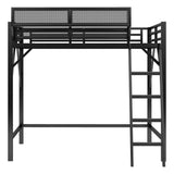 SOFTSEA Queen Size Loft Bed with Storage Shelf, Metal Loft Bed Frame with Ladder and Under-Bed Space for Adults Teens Kids, Space Saving, Heavy-Duty, Black SOFTSEA