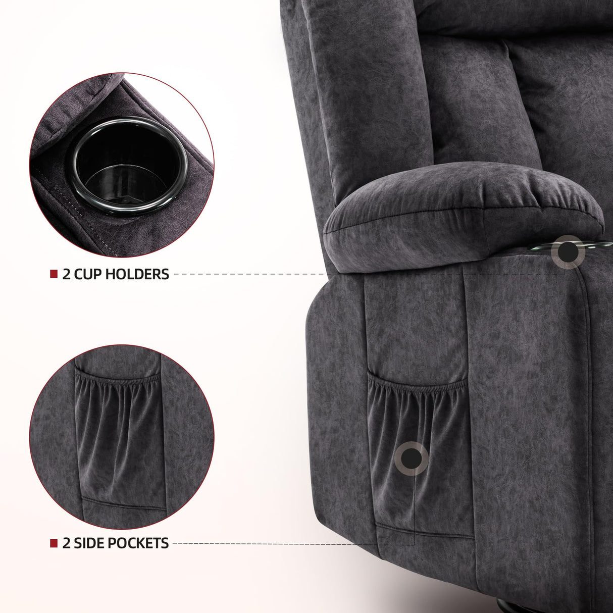 COMHOMA Recliner Chair,360° Swivel Rocker Glider Recliners with Cup Holders, Upholstered Fabric Rocking Chair for Adults,Manual Reclining Single Sofa for Living Room,Gray COMHOMA