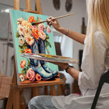 Yezavesu Cowboy Boots Paint by Numbers Kit for Adults Beginner, Flower Adult Paint by Number Kits on Canvas Without Frame, DIY Acrylic Painting by Numbers for Home Wall Decor Gift 16x20 Inch Yezavesu