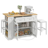 DWVO Kitchen Island Set with 2 Stools and Drop Leaf 3 Piece Kitchen Dining Table Set, 47 Inch Kitchen Island with Seating, Storage Cabinet on Wheels with Power Outlet, Spice Rack (White Oak) DWVO