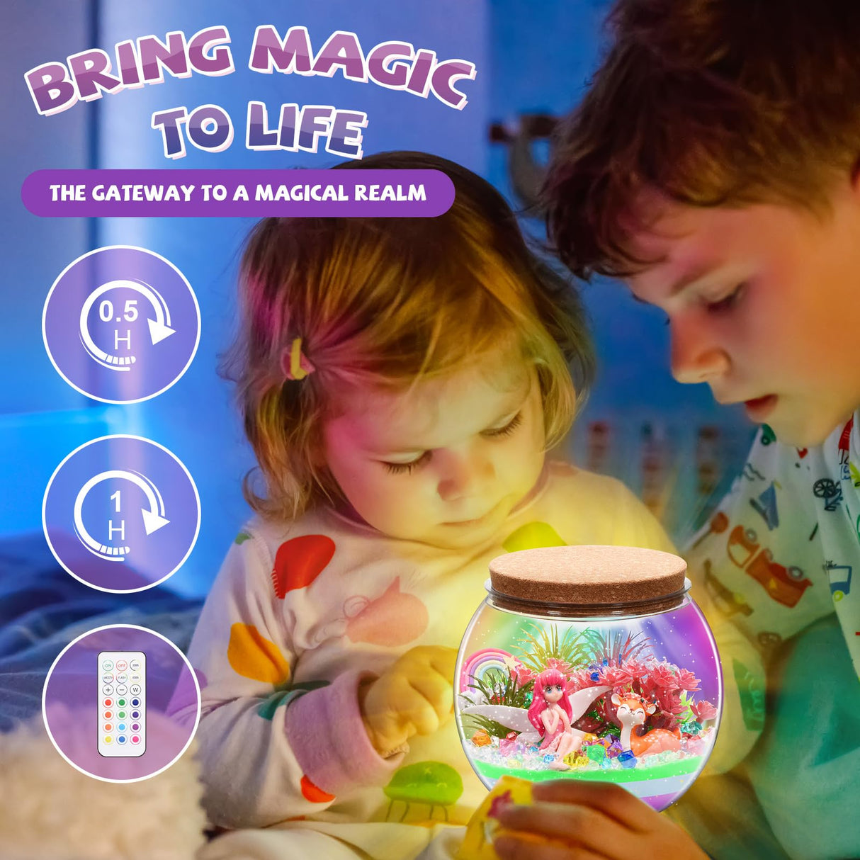 Kaivee 2 Theme in 1 Jar Light Up Unicorn Terrarium Kit & Night Light Fairy Terrarium Kit Creativity DIY Aarts Crafts for Girls Toys Ages 4 5 6 7 8 Year Old Girl Birthday Gifts KAIVEE