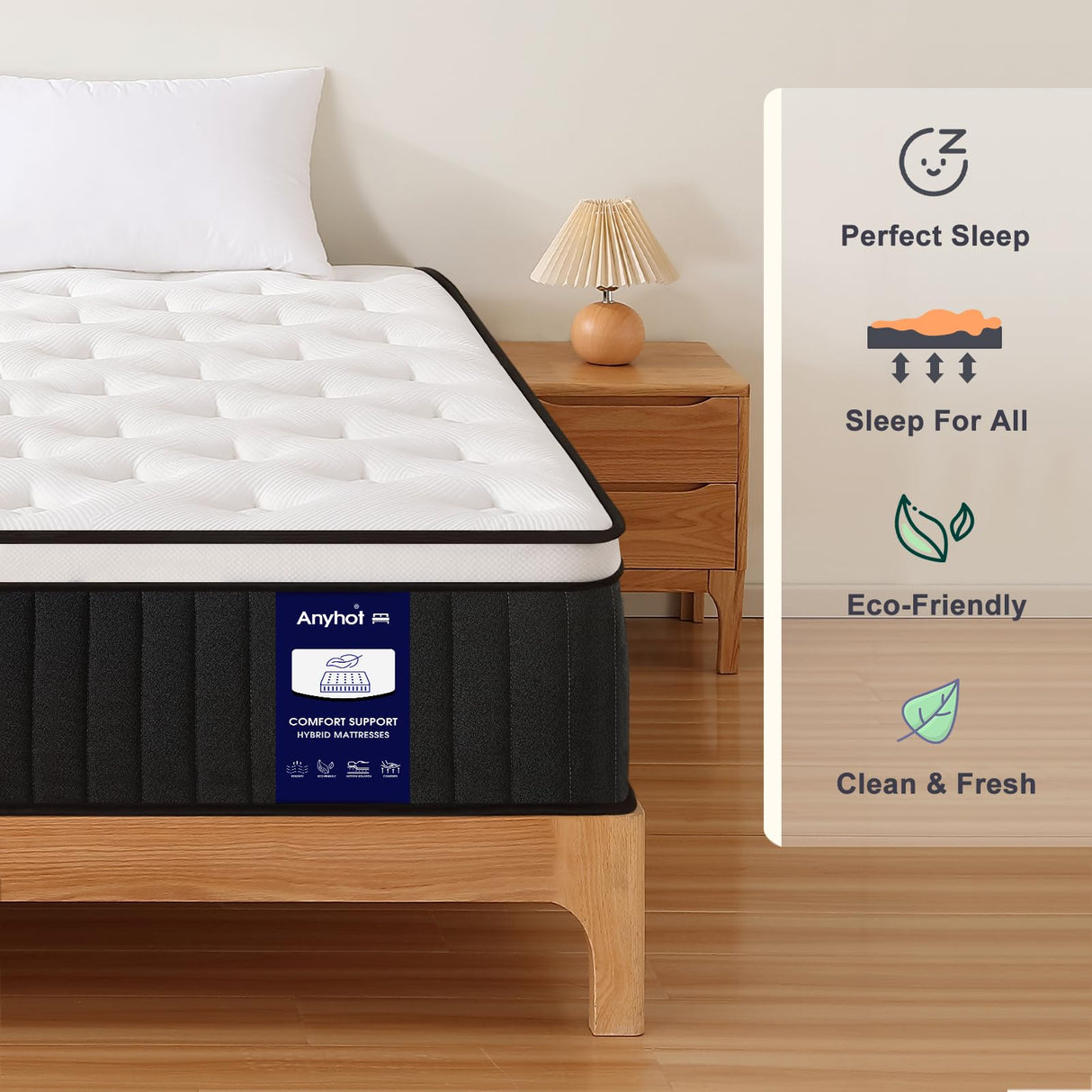 Anyhot,Queen Mattress,10 Inch Medium Firm Hybrid Bed Mattresses,Queen Mattress Size with High Density Foam and Independent Pocket Springs,Release Pressure,Cool and Breathable Anyhot