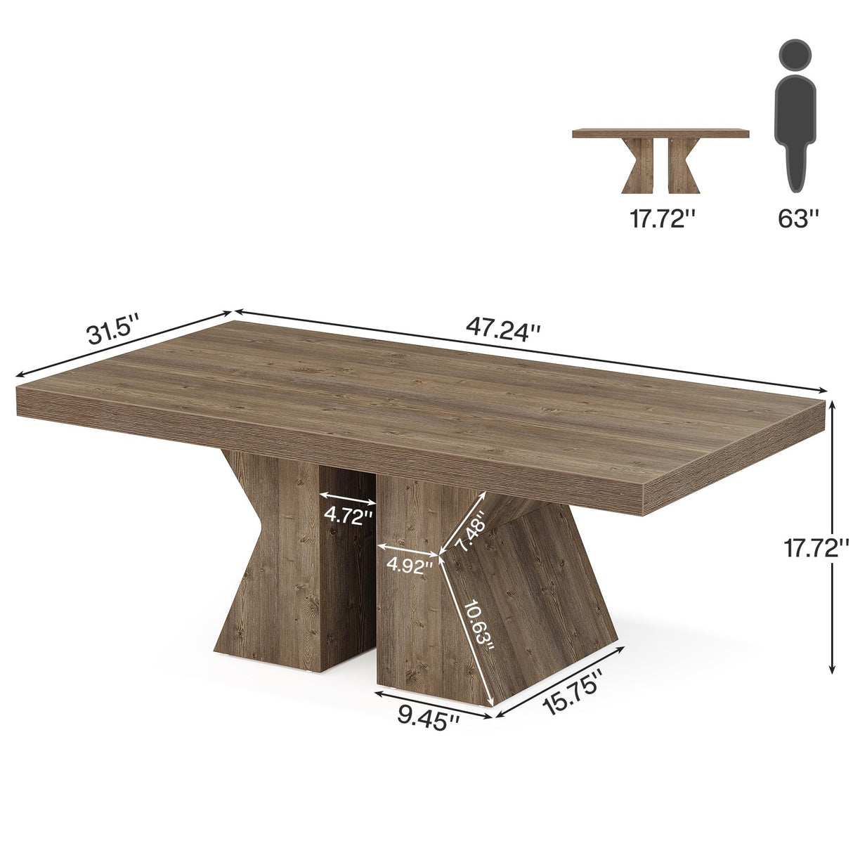 Tribesigns Wood Coffee Table, 47-Inch Rectangular Center Table with Thick Wooden Base, Farmhouse Wood-Look Cocktail Table for Living Room (Brown) Tribesigns