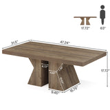 Tribesigns Wood Coffee Table, 47-Inch Rectangular Center Table with Thick Wooden Base, Farmhouse Wood-Look Cocktail Table for Living Room (Brown) Tribesigns