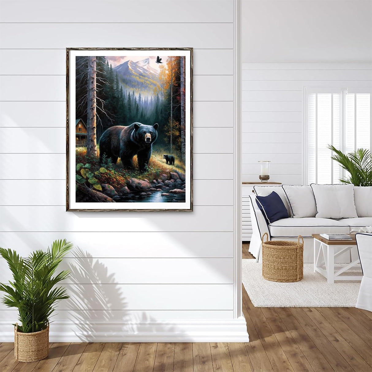 DIY 5D Diamond Painting Kits, Forest Black Bear Painted Animal Landscape Full Round Crystal Diamond Art Kits for Interior Home Wall Decor Gifts 12x16 Inch JXAVAXDE