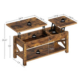 Rolanstar Coffee Table 47.2", 2 Way Lift Top Coffee Table with Hidden Compartment, Lift Top Coffee Table with Open Shelf & X Wooden Support, Center Table for Living Room, Rustic Brown Rolanstar