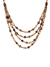 MINACHI Vintage Retro Wooden Beaded Multi Layered Long Necklace with Bonus Earrings, Women's Gift MINACHI