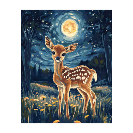 Deer Paint by Number for Adults, Forest Starry Night Landscape Paint by Numbers Kits, Cute Fawn Canvas Acrylic Painting, Wildlife Animal Poster Home Wall Decor(16x20inch) zouewit