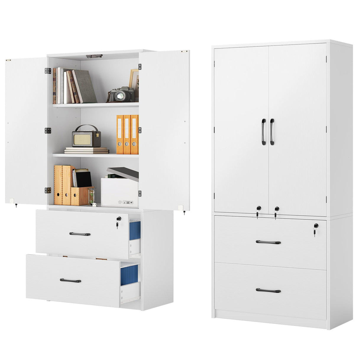 YITAHOME Wood File Cabinets, Heavy Duty Garage Tool Cabinets with Doors & Adjustable Shelves, Big Storage Filing Lockers for Home Office, Living Room, Pantry, Gym, Basement, Warehouse, White YITAHOME