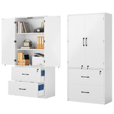YITAHOME Wood File Cabinets, Heavy Duty Garage Tool Cabinets with Doors & Adjustable Shelves, Big Storage Filing Lockers for Home Office, Living Room, Pantry, Gym, Basement, Warehouse, White YITAHOME