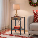 HOOBRO Side Table with Charging Station, Set of 2 End Tables with USB Ports and Outlet, Nightstand with 2-Tier Storage Shelf, for Living Room, Bedroom, Small Space, Rustic Brown and Black BF91UBZP201 HOOBRO