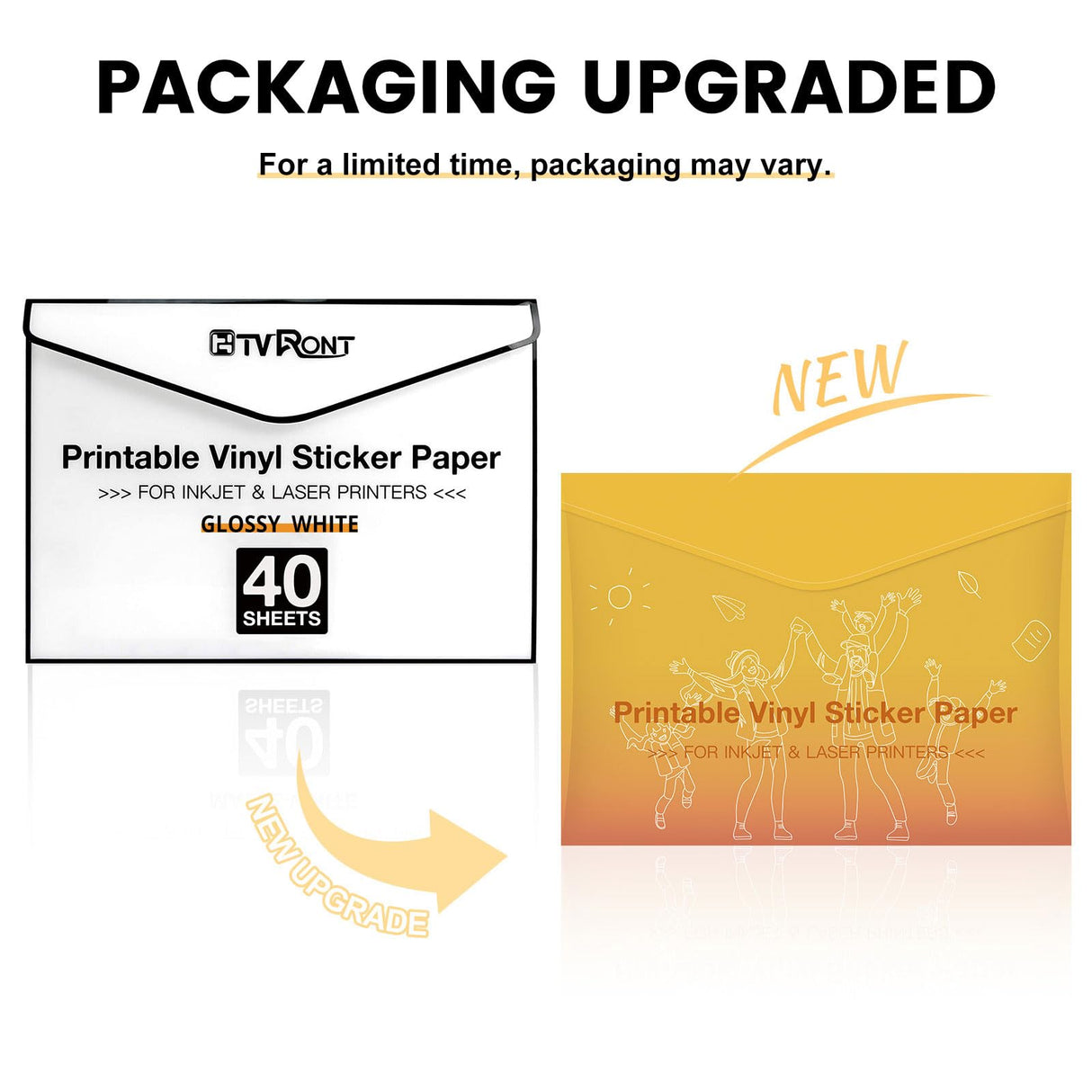 HTVRONT Printable Vinyl for Inkjet Printer & Laser Printer - 40 Pcs Glossy White Inkjet Printable Vinyl Sticker Paper, 8.5"x11" (140 g) HTVRONT