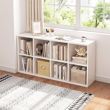 NELYE 8 Cube Organizer Bookcase - Fabric Storage Bins Container, Open Shelf Simple Compartments Bookshelf, White NELYE