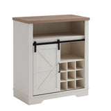 Kebuz House Farmhouse Wine Cabinet with Sliding Barn Door & Open Shelf, Liquor Cabinet with Rack for Inside Cabine，Buffet Table for Dining Room, Kitchen，Off White Kebuz House