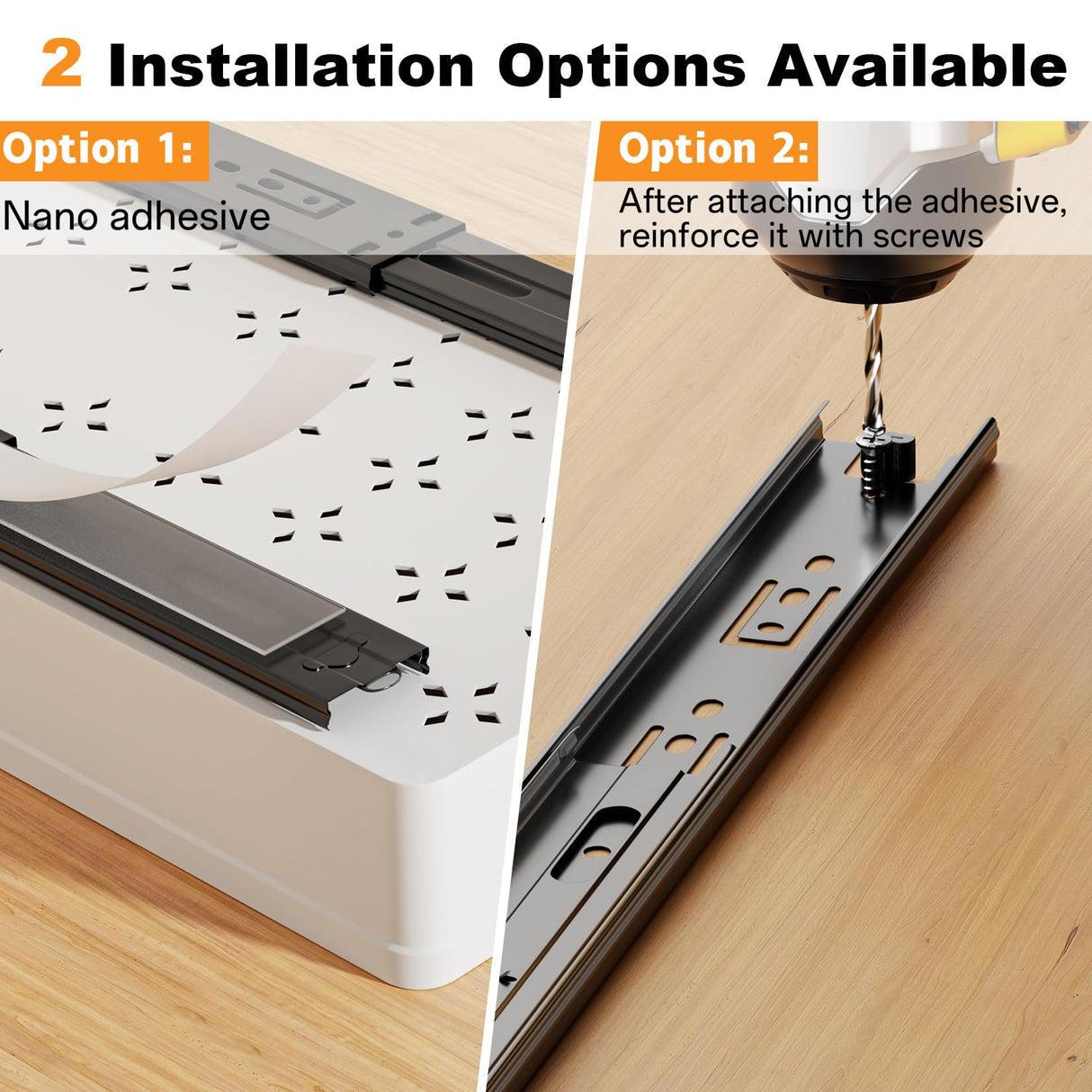 YoolooKitt Pull Out Cabinet Organizer,Adhesive with Nano Film,Slide Out Drawers Adhesive Heavy Duty Storage Drawer Shelf with 3PCS Divider Racks for Kitchen Pantry Bathroom Home,10.6"-15.7" Deep YoolooKitt