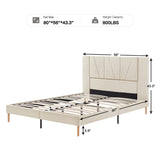 Flolinda Full Size Bed Frame Upholstered Platform with Complete Headboard and Strong Wooden Slats, No Box Spring Needed, Easy Assembly,Beige Flolinda