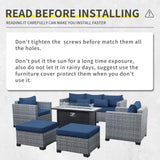 Lviden 6 Pieces Wicker Patio Furniture Sets Outdoor Conversation Set PE Rattan Sectional Sofa Couch with 45" Fire Pit Table and Royal Blue Cushions Lviden