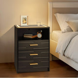 EROMMY LED Nightstand with Wireless Charging Station, Smart Night Stand with Color Adjustable Brightness Lights, Touch Screen Bedside Table with Glass Top, Drawers, Side Table for Bedroom EROMMY