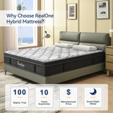 REALONE Twin Size Mattress,12 Inch Hybrid Mattress in a Box with Memory Foam and Pocket Springs,Medium Firm for Pressure Relief,Edge Support,Gray Black REALONE