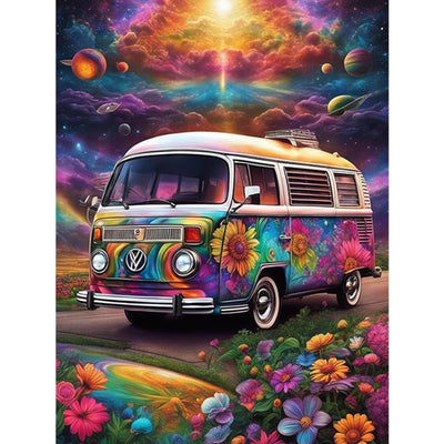 SENQAO Bus Diamond Painting Kits for Adults, Car Flower Full Drill Diamond Dots Paintings for Beginners, Round 5D Paint with Diamonds Pictures Gem Art Painting Kits DIY Crafts Kits 12x16inch