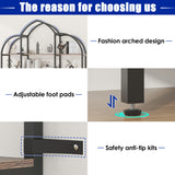 Nosepen Triple Wide 5 Tier Tall Arched Bookshelf and Bookcase with 3 Cabinets, Industrial Metal Etagere Open Bookshelf, Rustic Wood Standing Book Shelf with Black Metal Frame for Bedroom Living Room Nosepen