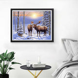 Diymood DIY 5D Diamond Painting by Number Kits, Diamond Painting Moose Winter Forest Paint with Diamonds Arts for Adults Full Drill Canvas Picture for Home Wall Decor 40x50cm(16x20inch) Diymood