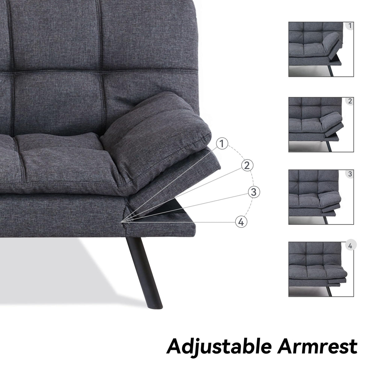 Cozysnooze Convertible Futon Sofa Bed Couch,Linen Fabric Futon Sofa Couch,Memory Foam Futons,Small Splitback Modern Loveseat Sleeper Couch Bed for Living Room,Office,Apartment,Dark Grey Cozysnooze