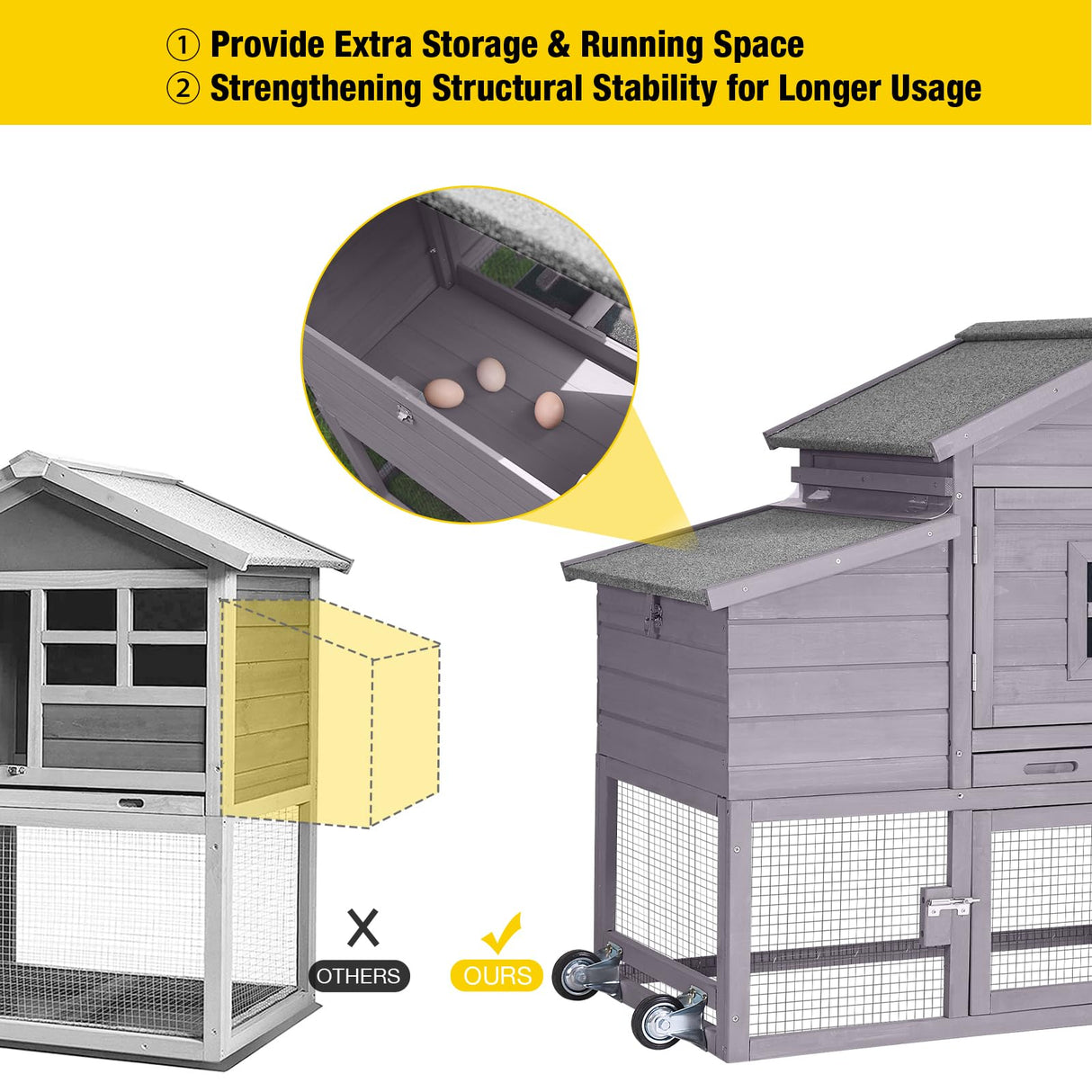 Aivituvin Chicken Coop Mobile Hen Coop, Large Poultry Cage with Wheels Outdoor Backyard Chicken House Aivituvin