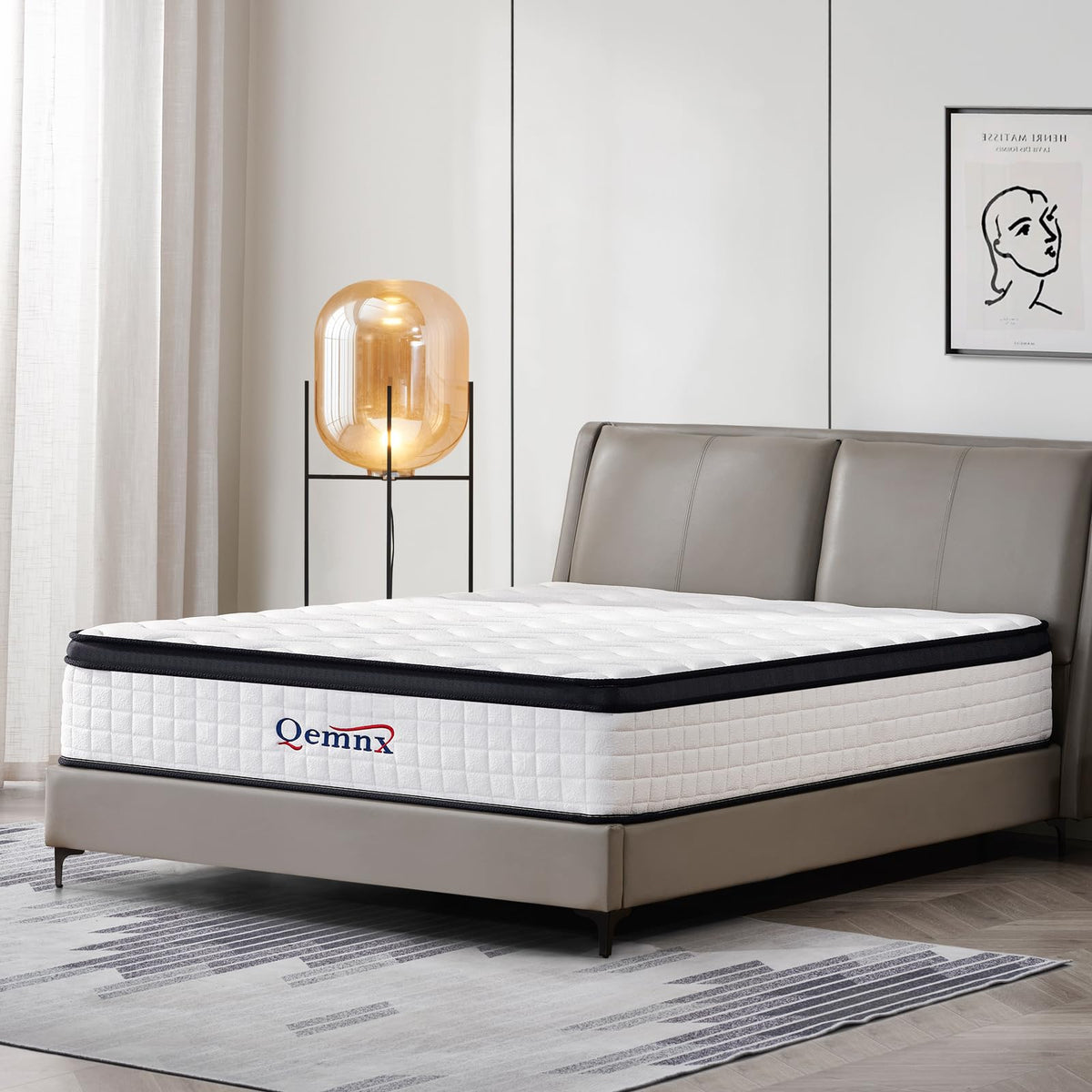 QEMNX 12 Inch Queen Hybrid Mattress – Medium Firm, Memory Foam & Responsive Pocket Springs, Enhanced Edge Support, Motion Isolation, Pressure Relief, Eco-Friendly, Compressed for Easy Setup QEMNX
